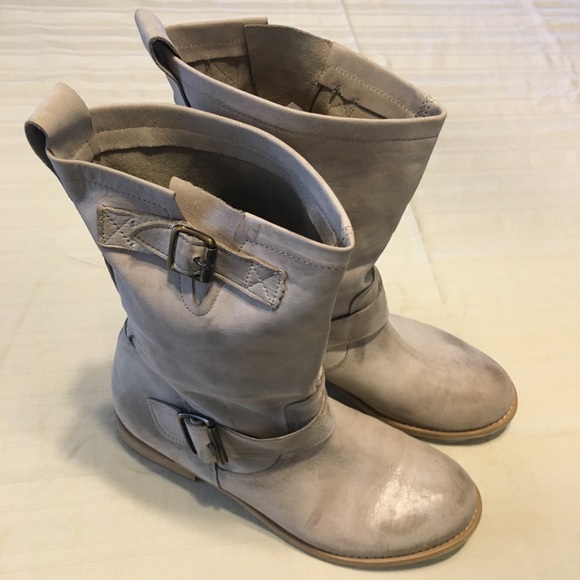 Vera Gomma Heel Distressed Taupe Leather Boots Handmade Italy sz 39 - Picture 3 of 5